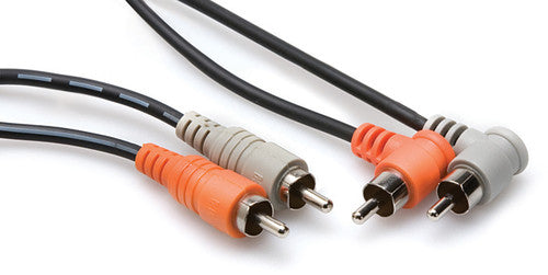 Hosa Stereo Intercon Dual Rca-Dual R-Angle Rca2M - Hosa CRA-202R Stereo Intercon Dual Rca-Dual R-Angle Rca 6.6 ft