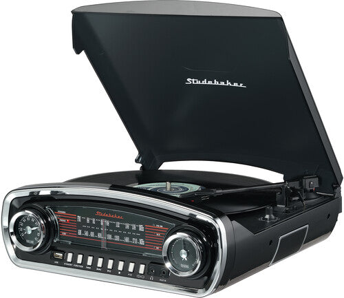 Studebaker SB6057B Retro Turntable 3 Speed AM/FM Radio Bluetooth Receiver (Black)