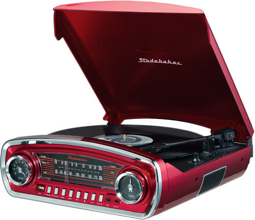 Studebaker SB6057R Retro Turntable 3 Speed AM/FM Radio Bluetooth Receiver (Red)