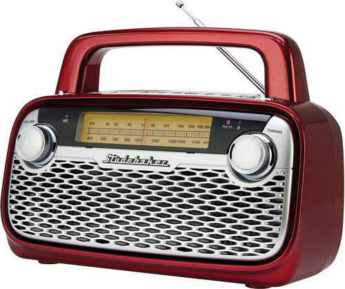 Studebaker Sb2006R Bt Am/Fm Portable Radio Red - Studebaker SB2006R Bluetooth AM/FM Portable Radio Rechargeable (Red)