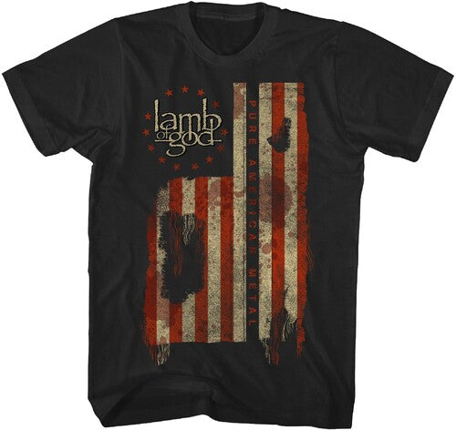Lamb of God - Pure American Metal Flag T-Shirt - Black - Adult Shirt