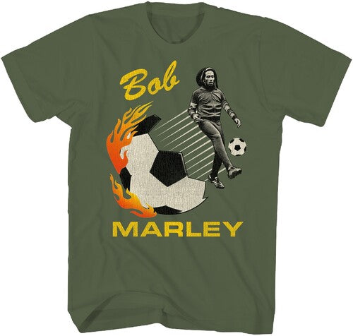 Bob Marley - Soccer Photo T-Shirt - Military - Adult Shirt