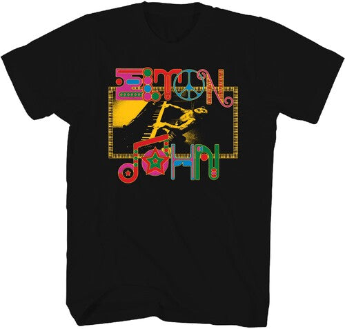 Elton John - Piano Photo T-Shirt - Black - Adult Shirt