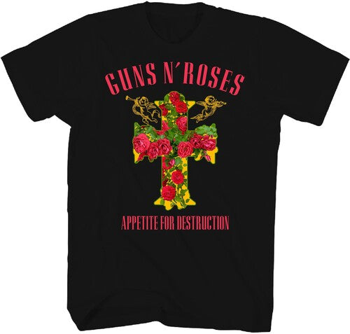 Guns N' Roses - Appetite for Destruction Rose Cross T-Shirt - Black - Adult Shirt
