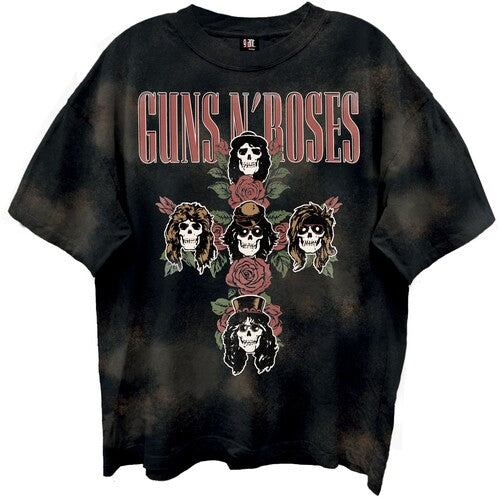 Guns N' Roses - Rose Cross - Giant Vintage T-Shirt - Black Bleach Wash - Adult Shirt