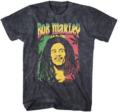 Bob Marley - Ganja Print T-Shirt - Black Mineral Wash - Adult Shirt