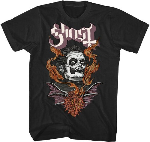 Ghost - Cardinal Copia Flaming Face T-Shirt - Black - Adult Shirt
