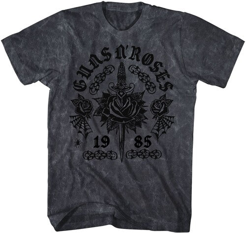 Guns N' Roses - Flocked Tattoo T-Shirt - Black Mineral Wash - Adult Shirt
